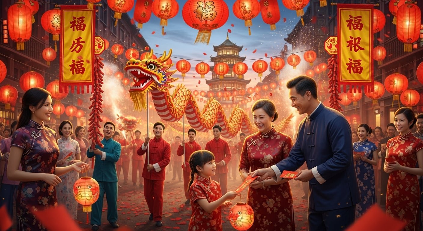 La celebración está llena de tradiciones y símbolos, como adornar los hogares de rojo para atraer la buena suerte, encender fuegos artificiales para alejar la mala energía y regalar sobres rojos con dinero a los niños (Imagen Ilustrativa Infobae)