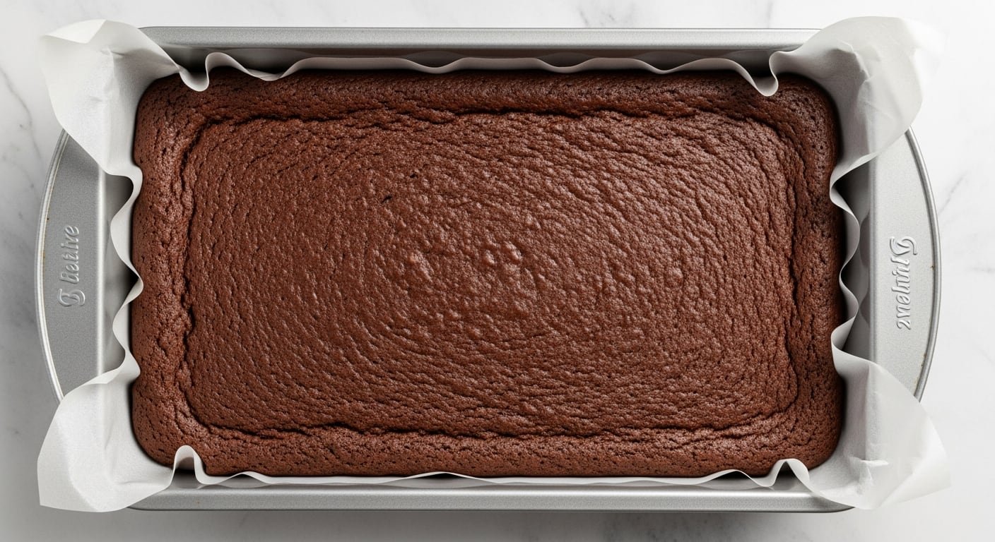 Un brownie de chocolate esponjoso y perfectamente horneado se muestra en una bandeja metálica forrada con papel encerado, listo para ser cortado y disfrutado. La imagen resalta la textura suave y el color intenso del postre, ideal para los amantes del chocolate. (Imagen Ilustrativa Infobae)