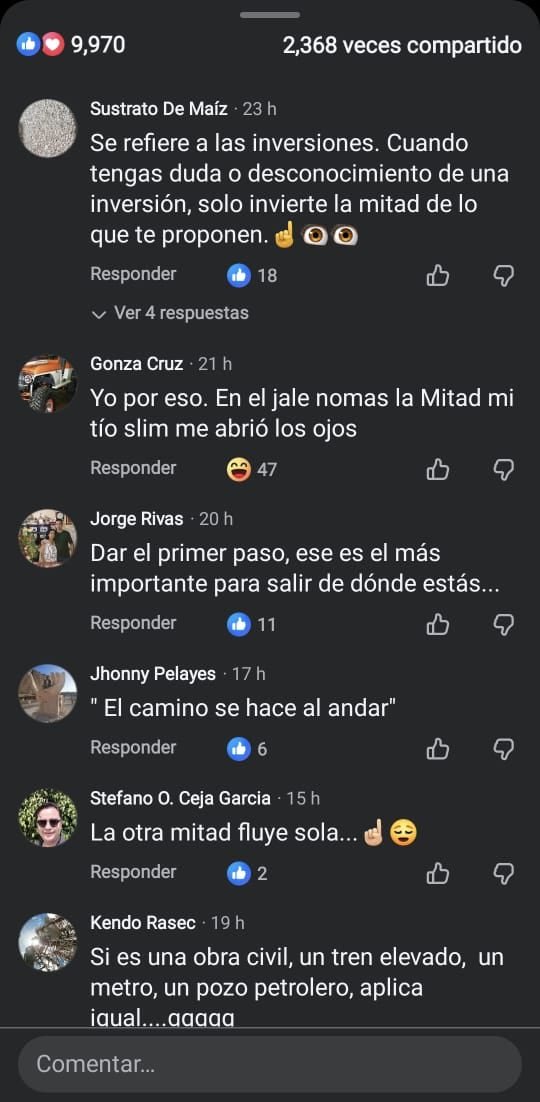 La conversación se alimentó por cientos de testimonios que reforzaron la efectividad de la máxima de Carlos Slim. (Captura de pantalla / Facebook)