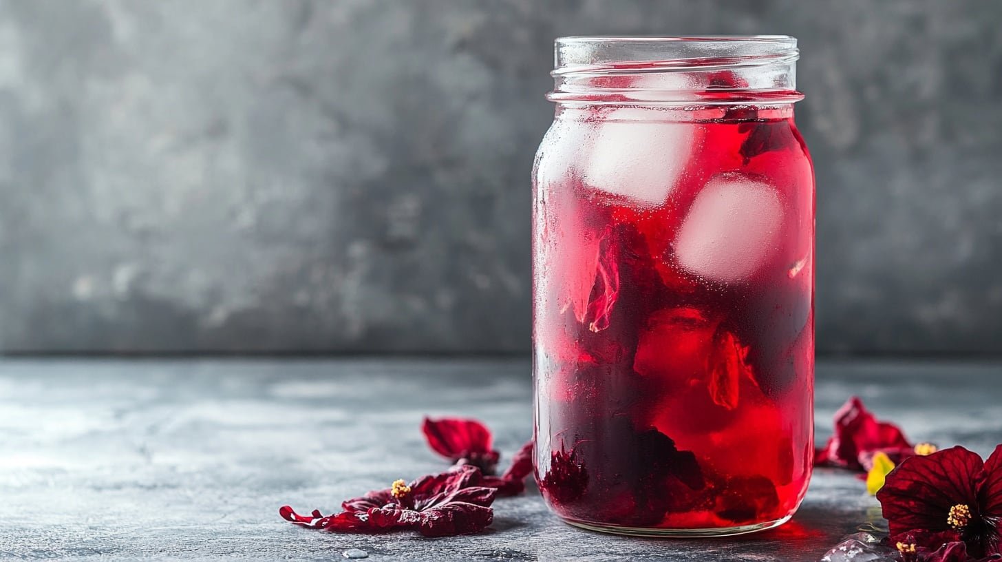 El agua detox de jamaica, elaborada con flor de jamaica (Hibiscus sabdariffa), destaca por su color rojo intenso, su sabor refrescante y sus propiedades naturales que la convierten en una opción saludable para la hidratación diaria