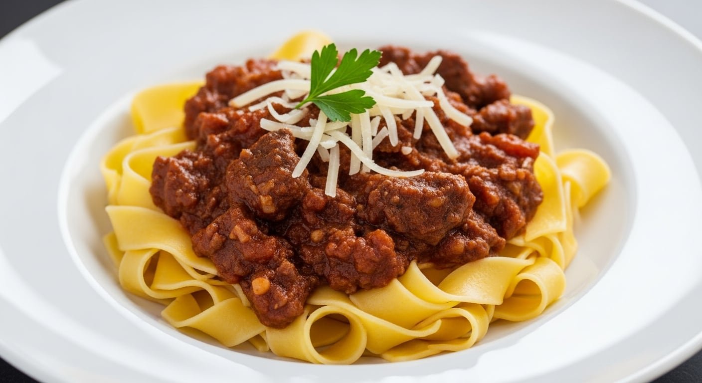 Pappardelle al cinghiale es un plato típico de Toscana, combina fideos anchos de pasta fresca con ragú de jabalí cocido lentamente en tomate y vino tinto (Imagen Ilustrativa Infobae)