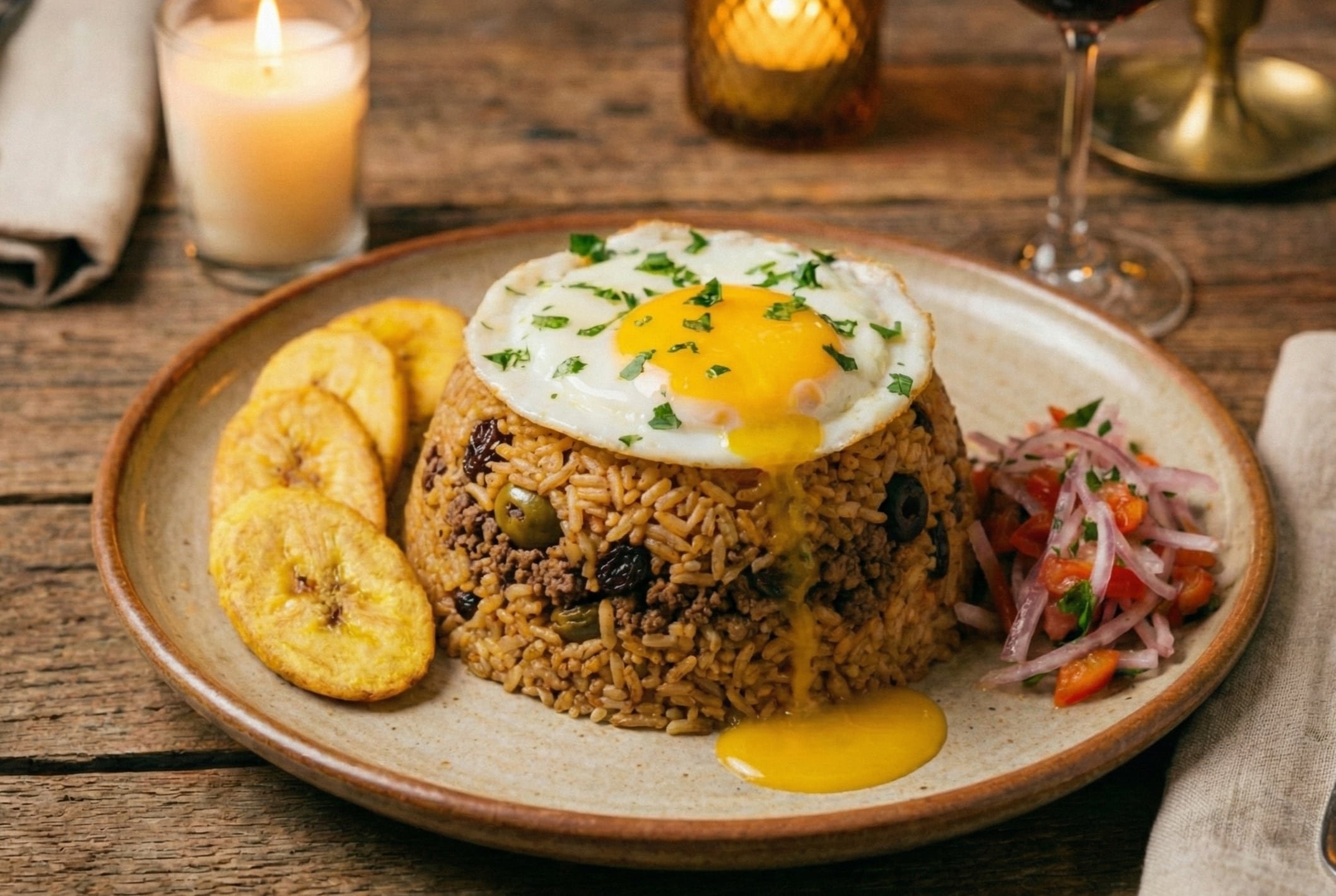 Arroz tapado peruano alterna capas de arroz blanco, carne picada, huevo duro y salsa, es una receta práctica de bajo costo muy arraigada en Perú (Imagen ilustrativa Infobae)