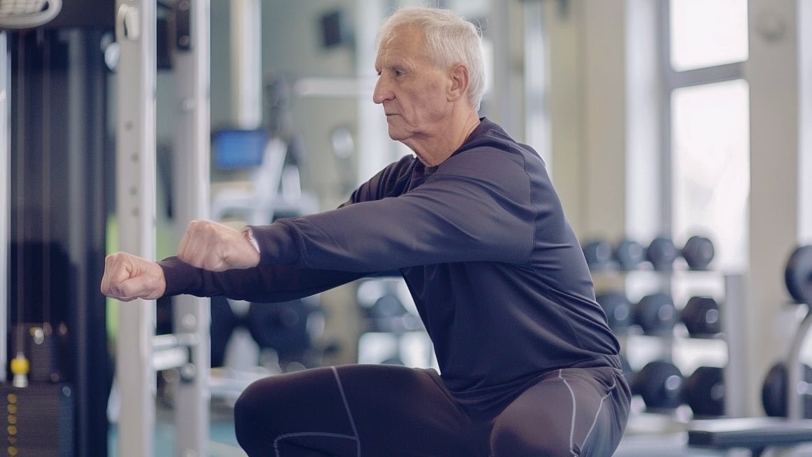 Persona mayor caminando en un parque con un bastón.