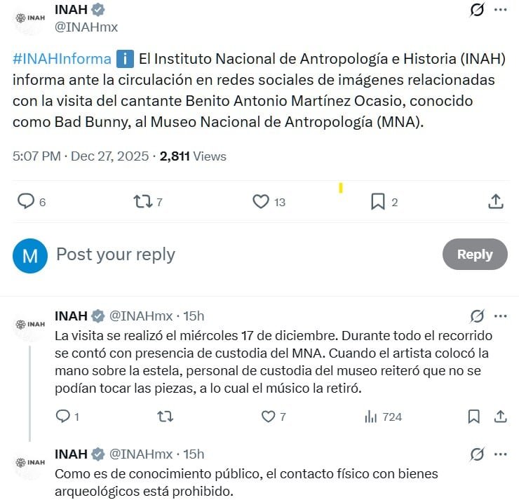 La institución reveló que el cantante sí incurrió en faltas a los protocolos, pero no detalló si habría alguna sanción. (TW INAH)