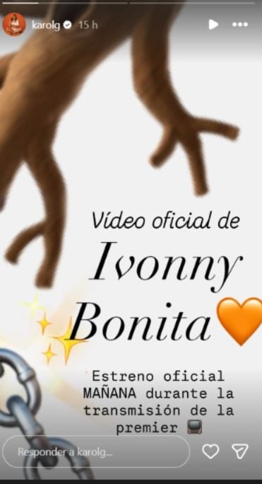 La cantante paisa reveló que el video oficial de 'Ivonny Bonita' será lanzado en la tarde del 7 de diciembre - crédito @karolg/ Instagram