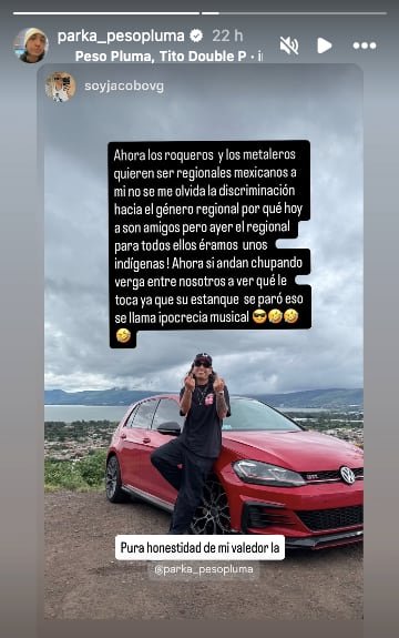 Parka, de la banda de Peso Pluma, acusa hipocresía en rockeros y metaleros por querer cantar corridos tumbados (Instagram)