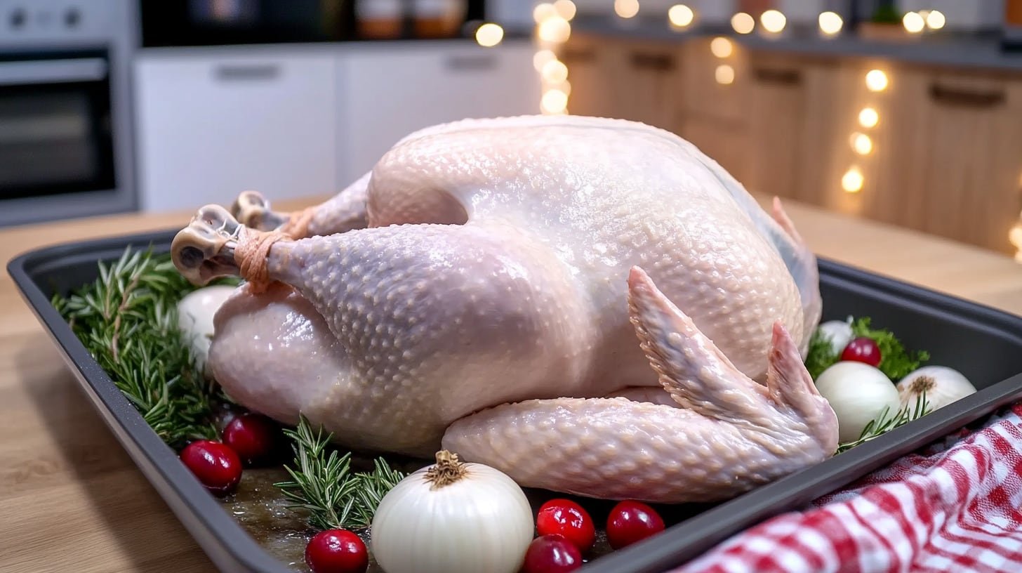 El pavo de Navidad crudo, listo para ser preparado con ingredientes tradicionales, es el protagonista de las cenas festivas. - (Imagen Ilustrativa Infobae)