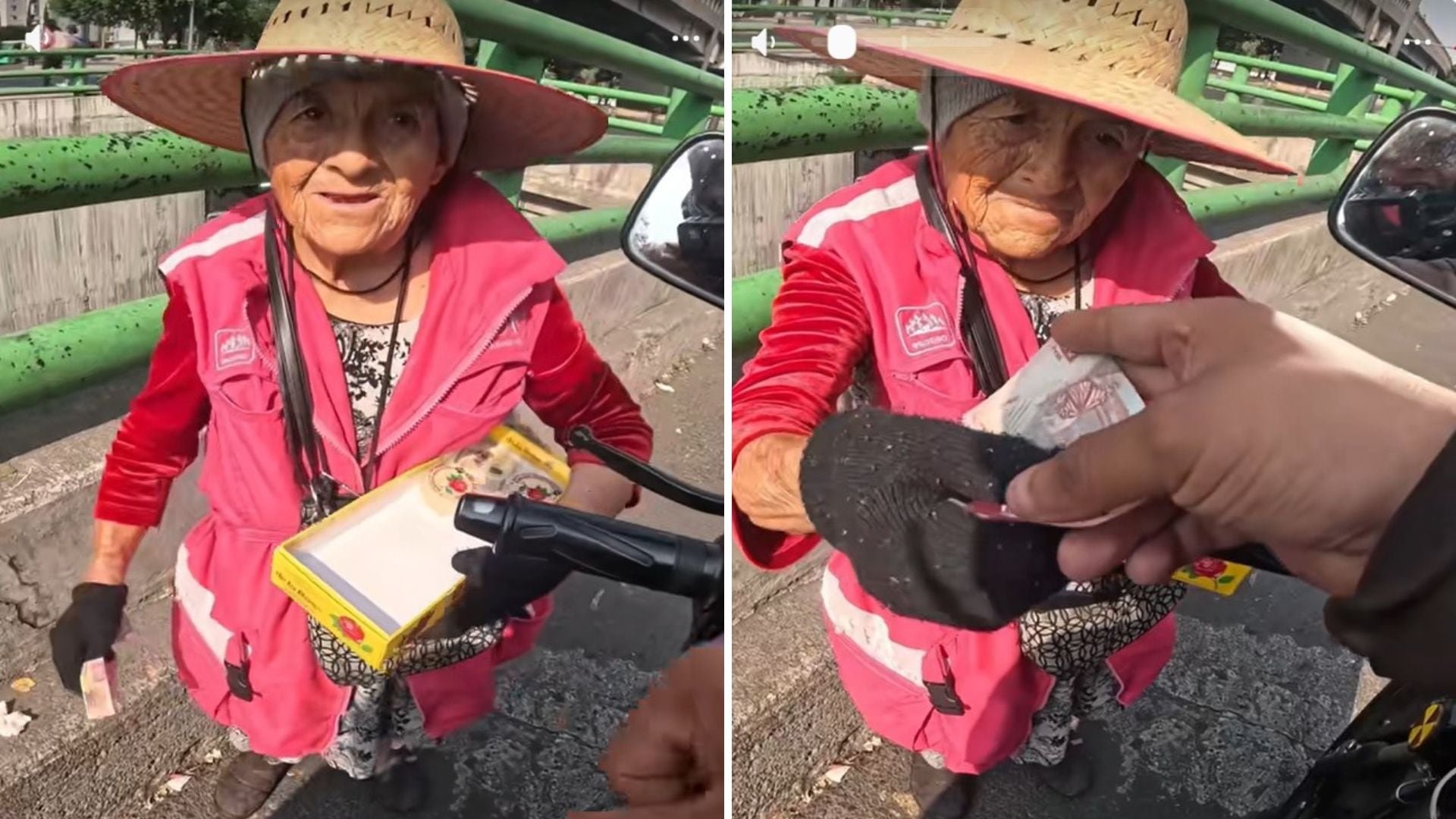 La escena ocurrió en un semáforo y tocó el corazón de miles en redes.