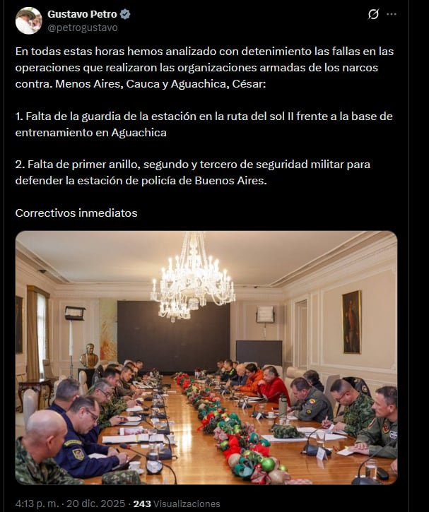 El jefe de Estado señaló que las autoridades deben de trabajar para garantizar la paz en el territorio - crédito @petrogustavo/X