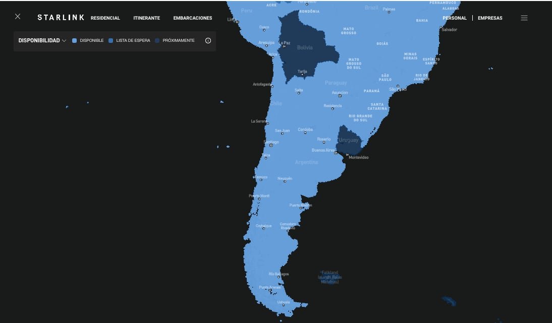 Argentina cuenta con amplia disponibilidad de Starlink.