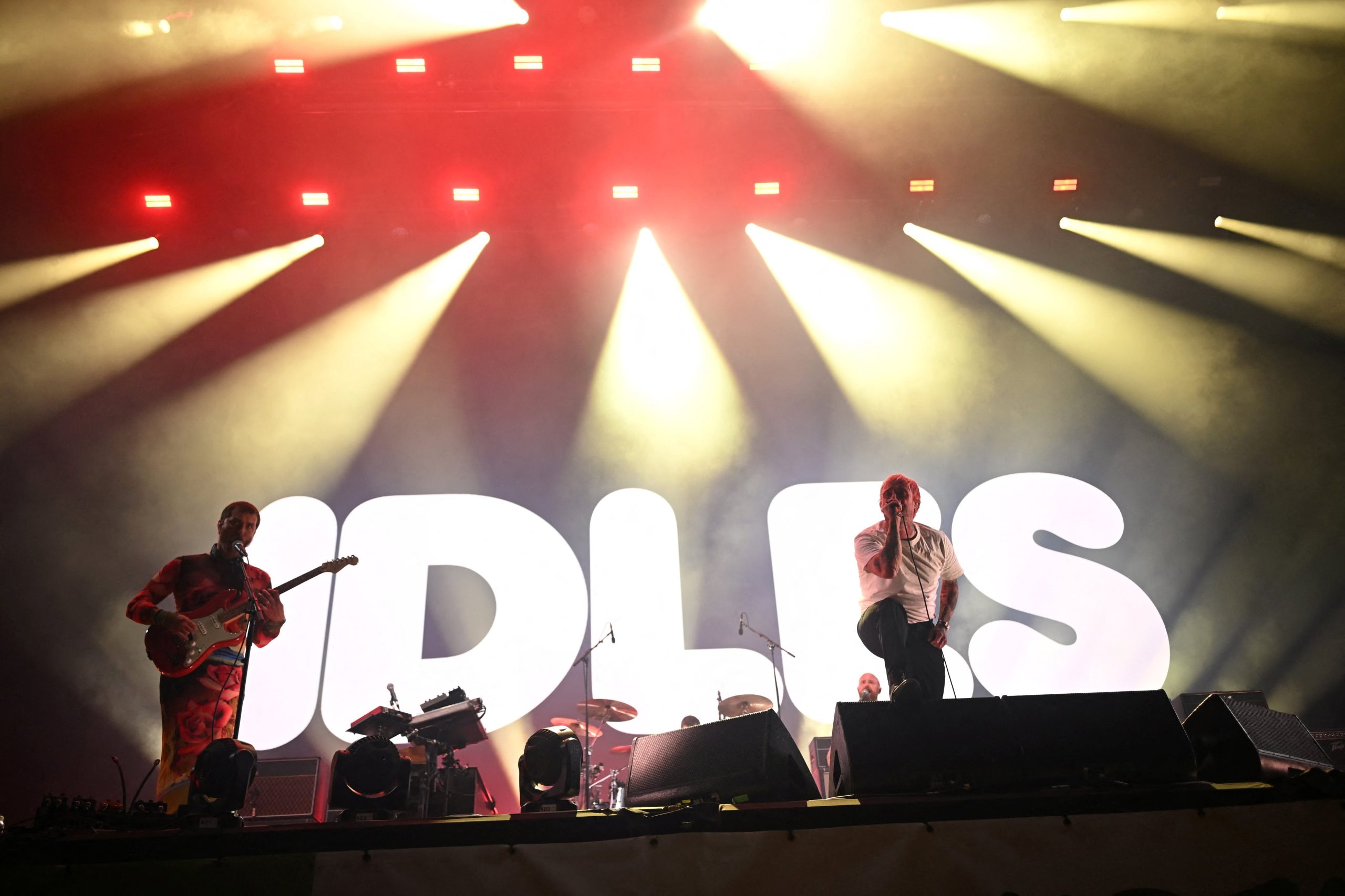 Idles perform on the Other Stage during the Glastonbury Festival at Worthy Farm, in Pilton, near Glastonbury, Somerset, Britain, June 28, 2024.  REUTERS/Dylan Martinez