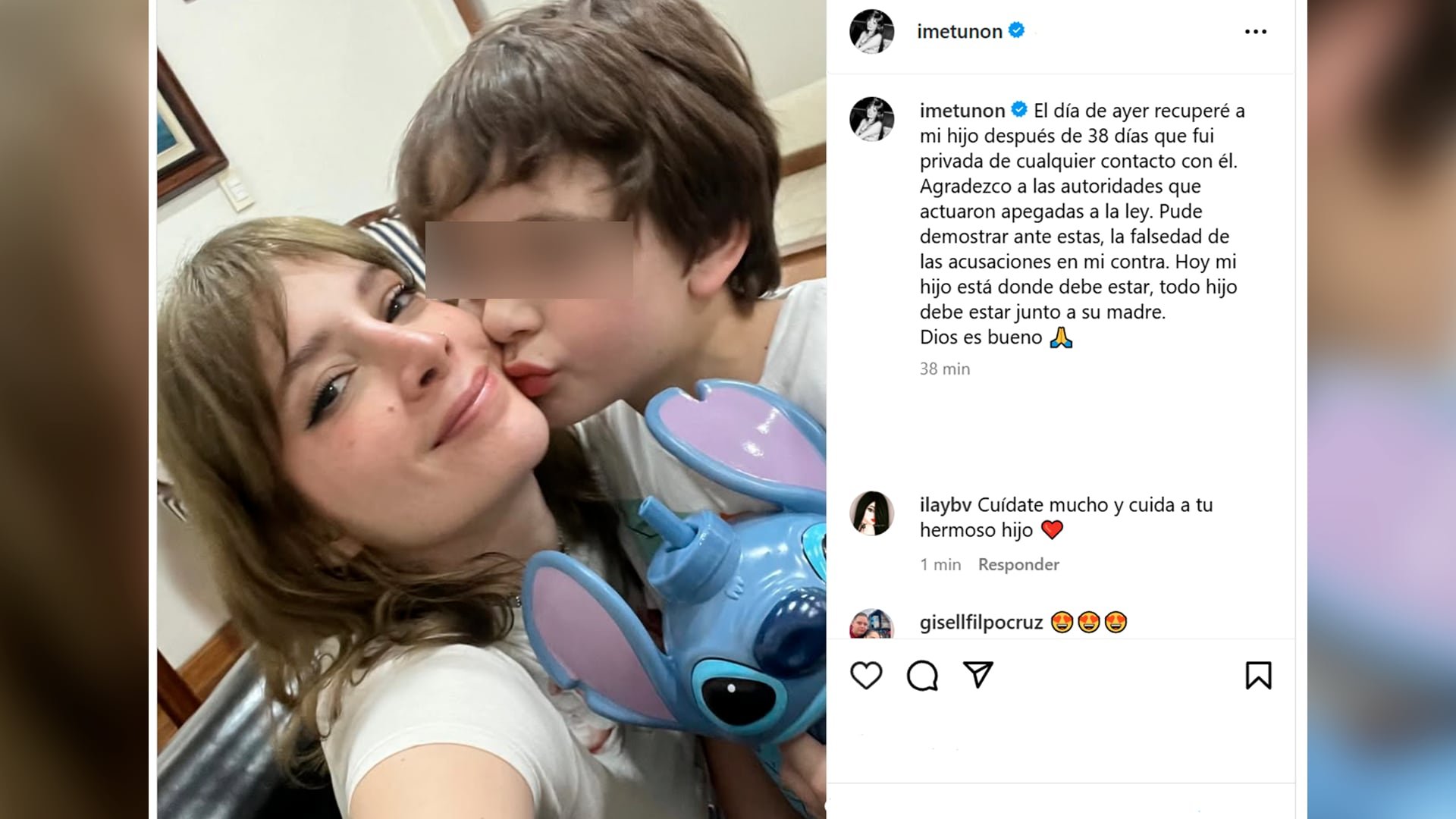 La actriz confirma el reencuentro con su hijo en febrero de 2025.