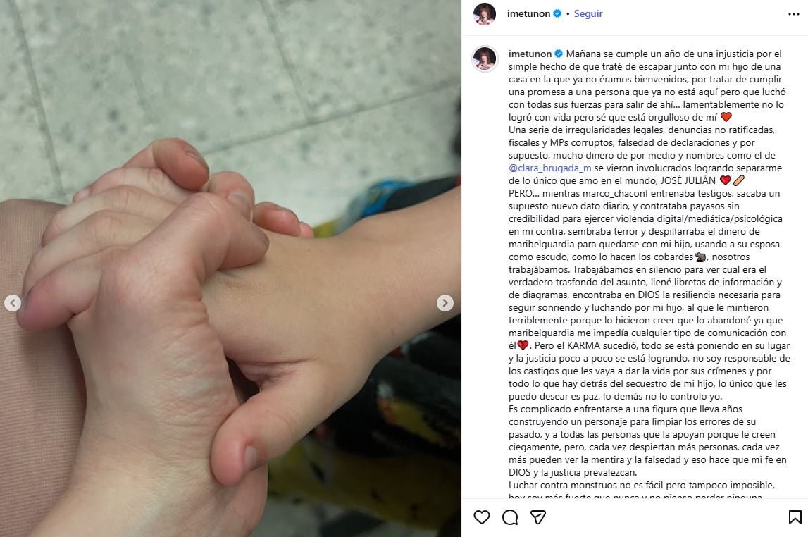 Mensaje de Imelda Tuñón a través de Instagram.
(Captura de pantalla)