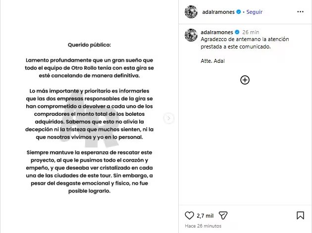 Fallas en la logística y escasa publicidad llevaron a la cancelación definitiva del regreso de 'Otro rollo' con la gira 'Enrollados'.
(Captura de pantalla @adalramones)