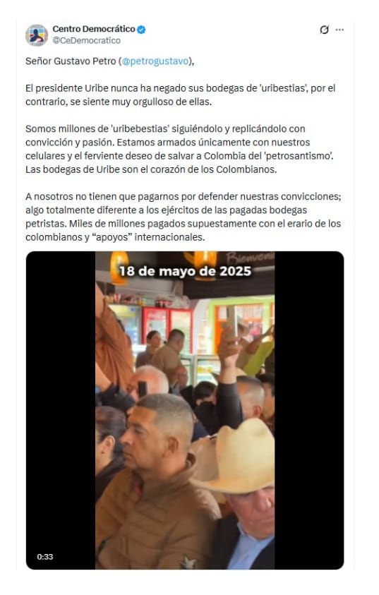 Con este mensaje, el Centro Democrático respondió a la controversia de los 