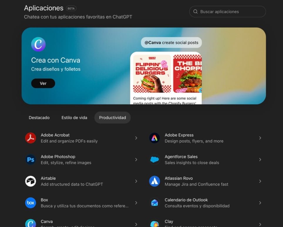 ChatGPT tiene varias aplicaciones dentro de su interfaz.