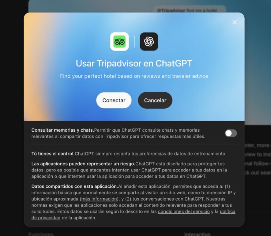 ChatGPT puede tener acceso a la información de ciertas aplicaciones.