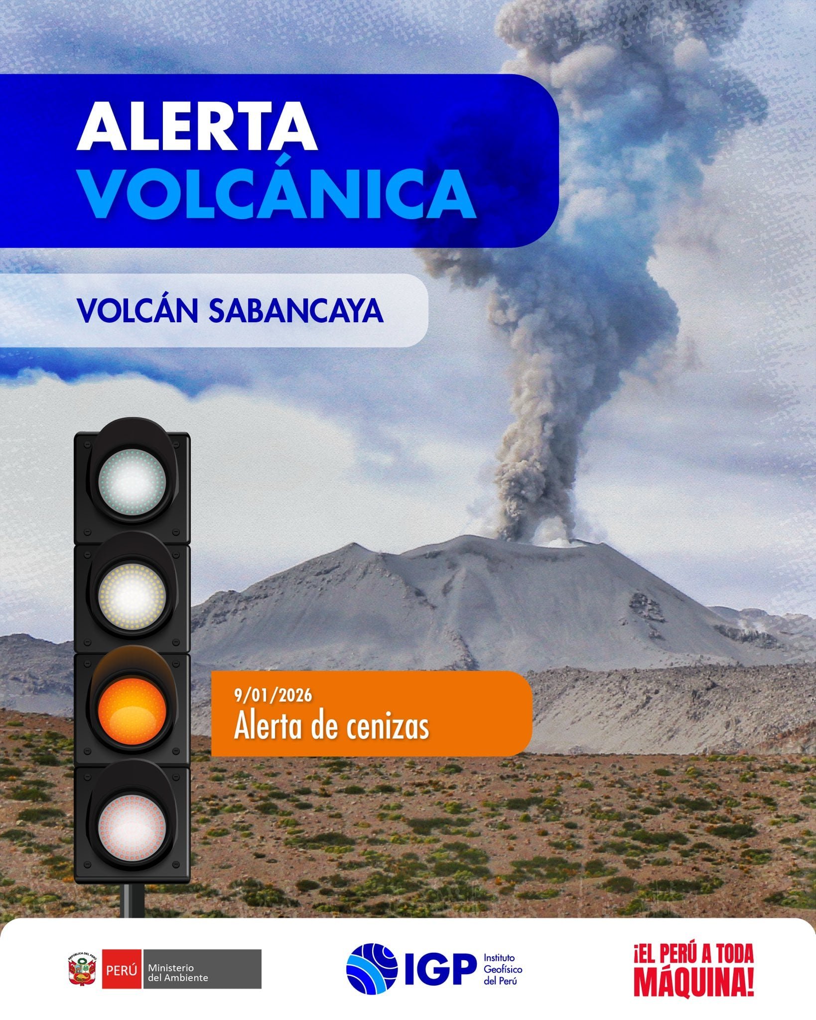 La reciente explosión del Sabancaya llevó a las autoridades a declarar alerta naranja por el aumento de la actividad volcánica en Arequipa. Foto: Indeci