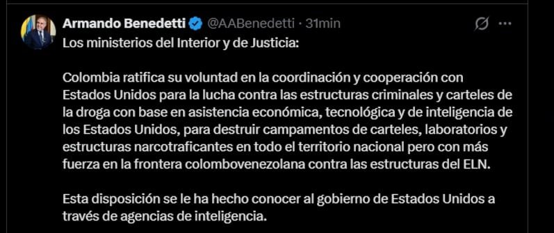 Los ministerios del Interior y de Justicia lideran la coordinación del plan antidrogas, fortaleciendo operativos en territorios críticos del país - crédito @AABenedetti / X