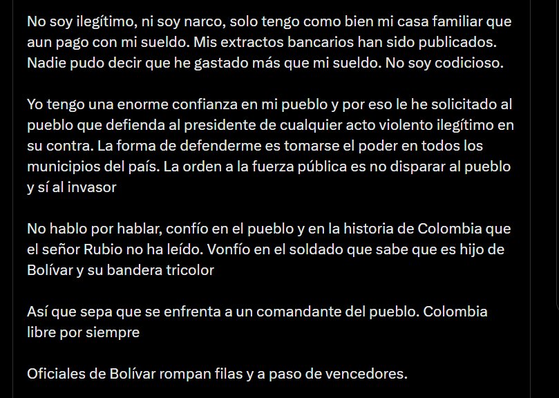 Gustavo Petro afirmó que por defender a Colombia volvería a las armas - crédito @petrogustavo/X