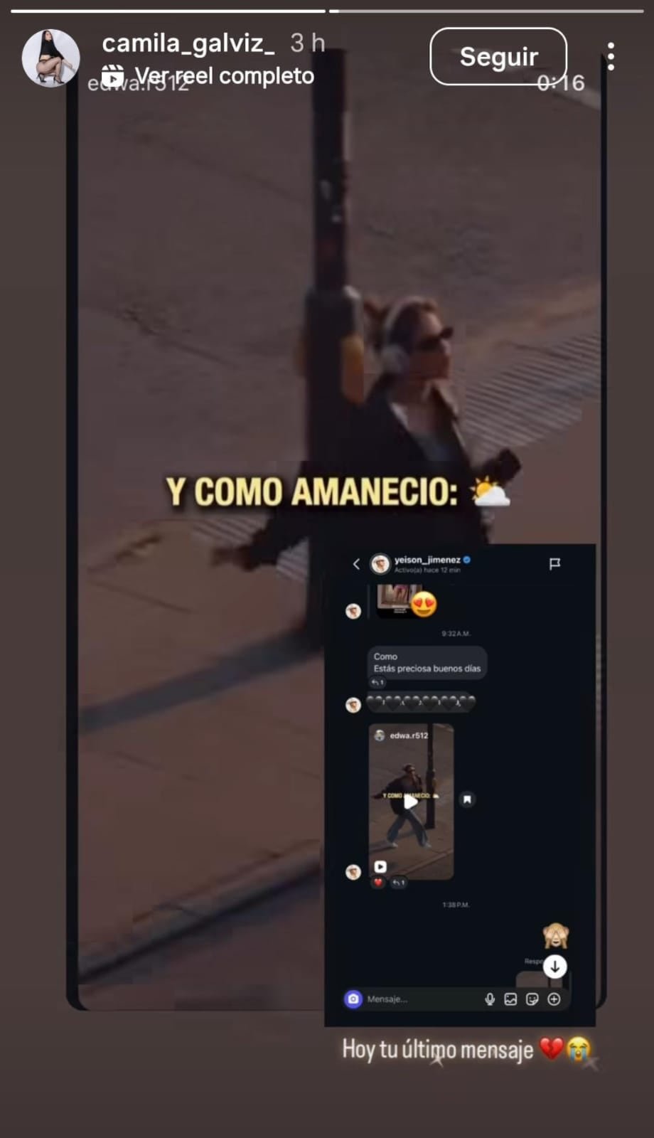 Al parecer, horas antes de su muerte, el artista se comunicó con ella - crédito Instagram