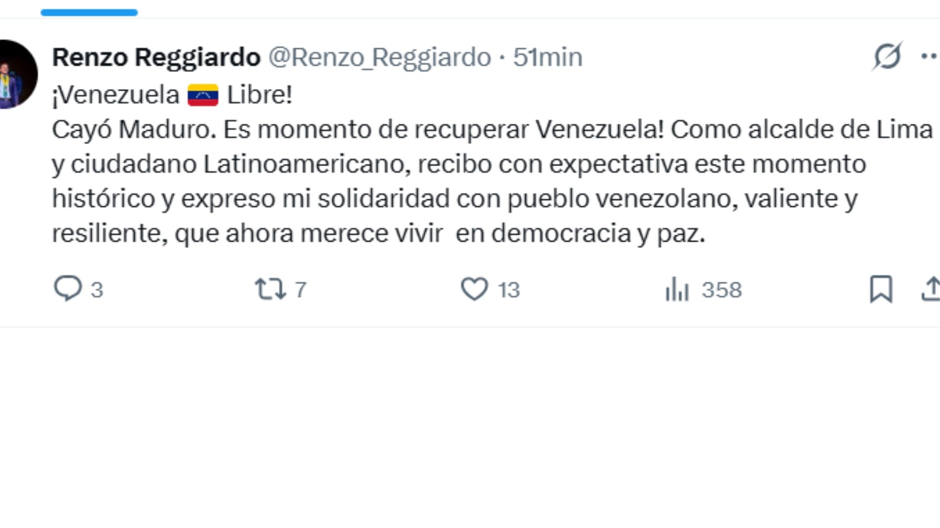 Pronunciamiento de Renzo Reggiardo, alcalde de Lima