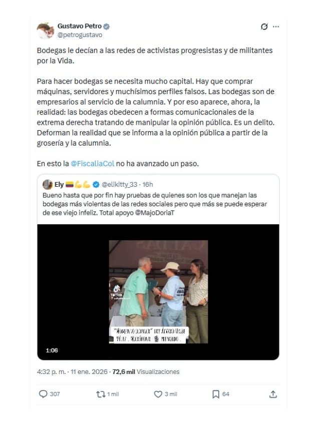 Con este mensaje, el presidente Gustavo Petro aprovechó la polémica e hizo unos duros señalamientos al Centro Democrático y al exmandatario Álvaro Uribe - crédito @petrogustavo/X