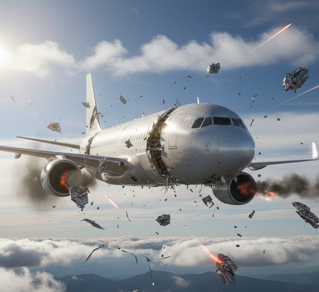 Un solo fragmento metálico, al atravesar la atmósfera, puede dañar estructuras aeronáuticas críticas en pleno vuelo (Imagen Ilustrativa Infobae)