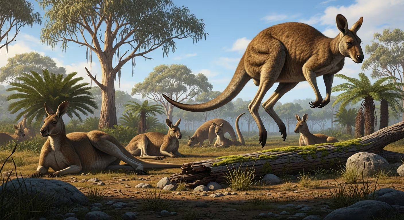 El salto era una táctica puntual en canguros gigantes, utilizada para evadir depredadores extintos como el león marsupial Thylacoleo (Imagen Ilustrativa Infobae)