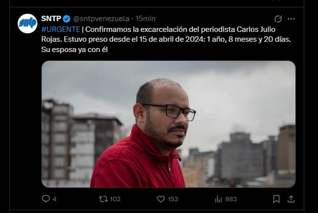 Fue excarcelado el periodista Carlos Julio Rojas. Estuvo preso desde el 15 de abril de 2024: 1 año, 8 meses y 20 días