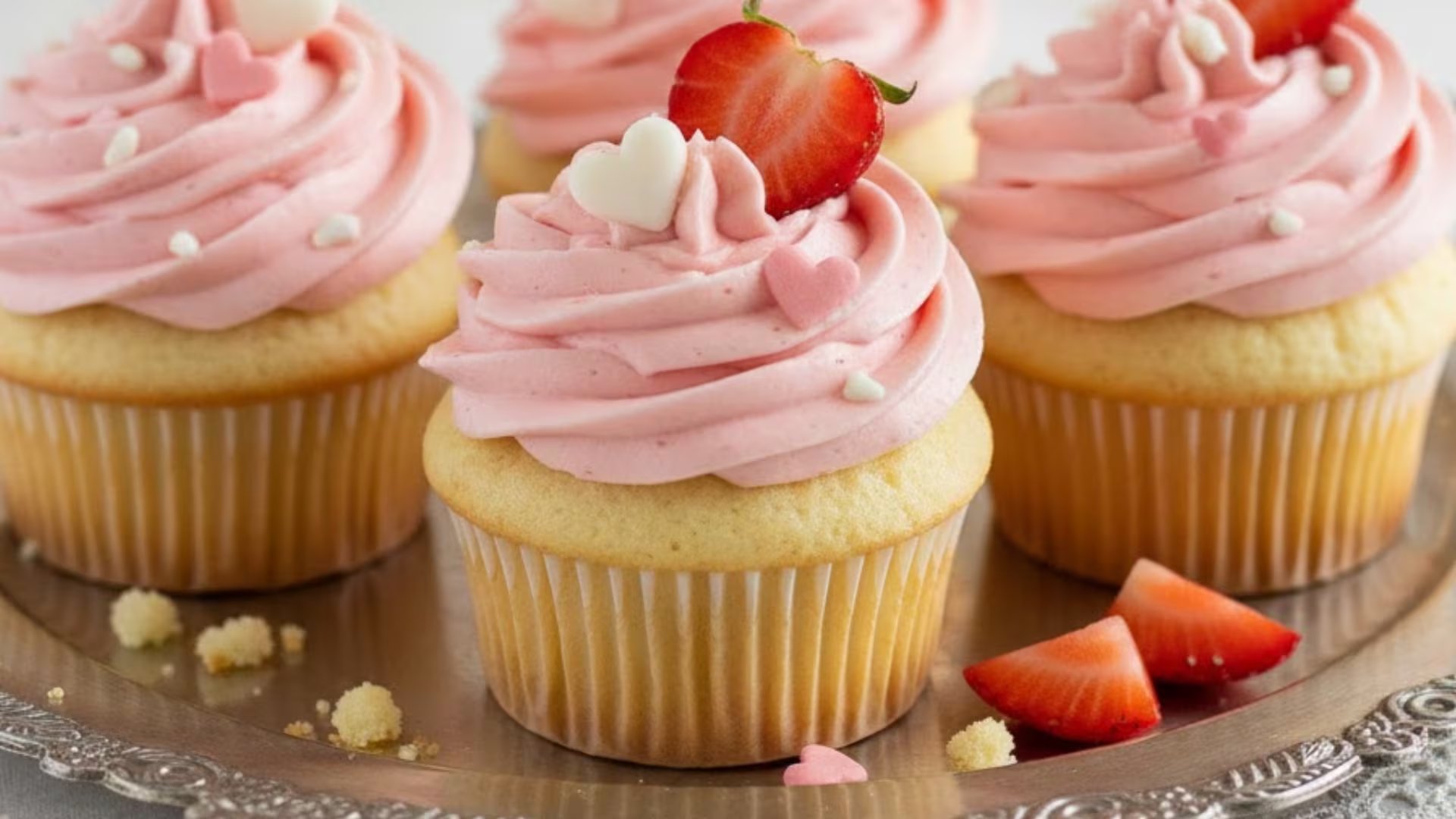 Cupcakes de vainilla con betún de fresa natural: el detalle perfecto para sorprender en San Valentín.
 (Gemini)