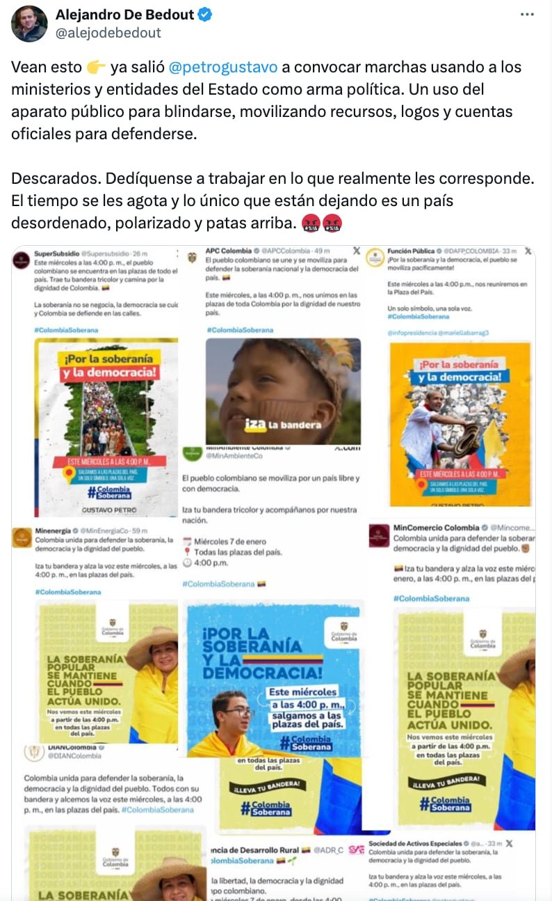 Alejandro de Bedout se despachó por marcha convocada por el Gobierno Petro - crédito @alejodebedout