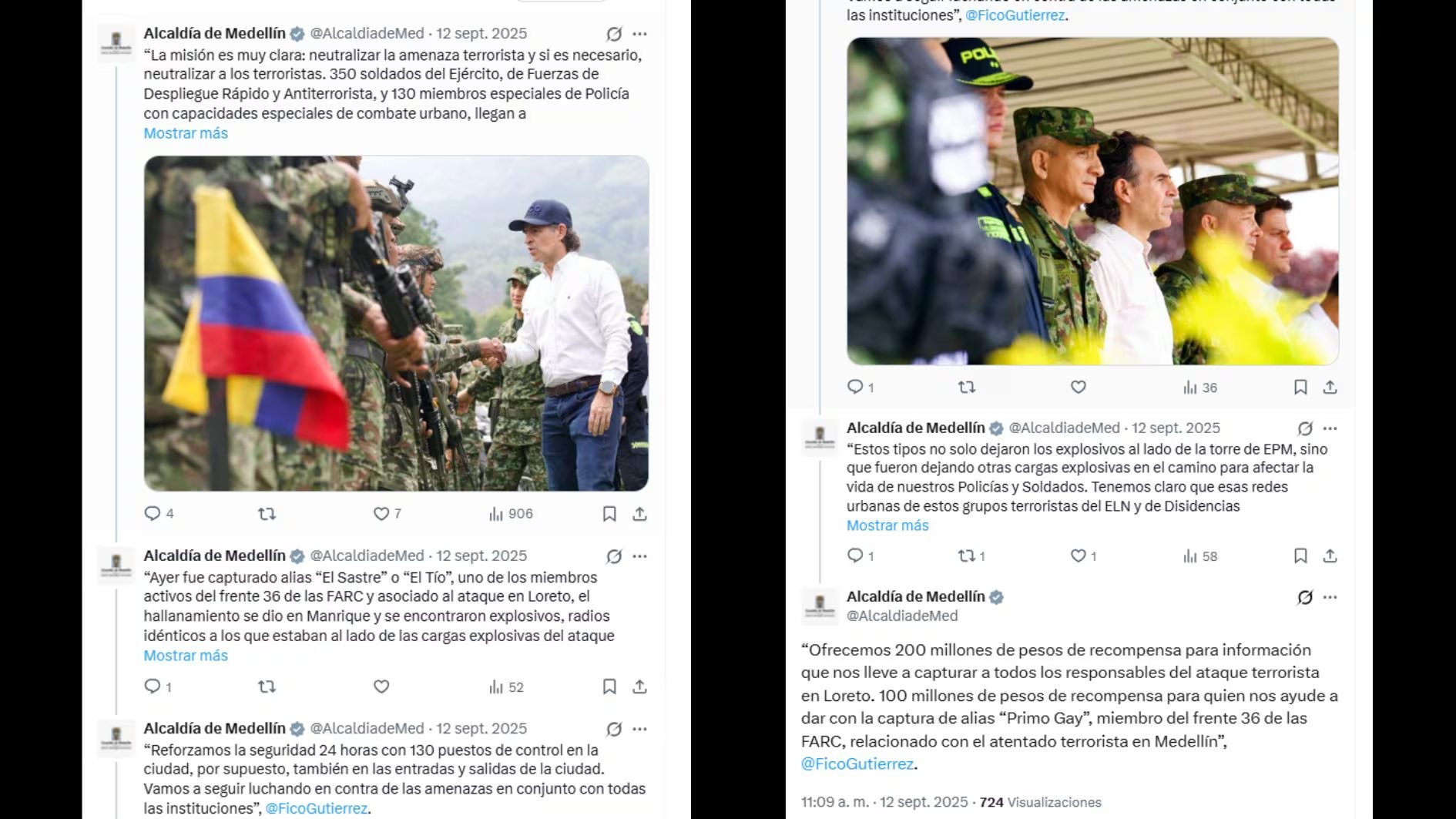 Gutiérrez anunció el pago de recompensas para dar con los cabecillas que lideran las acciones de alias Calarcá, uno de ellos, 