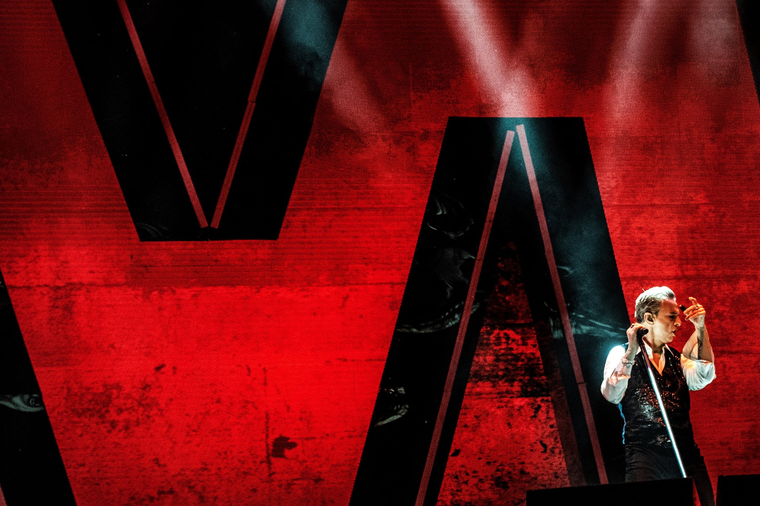 Lead singer Dave Gahan of Depeche Mode performs onstage, during the English pop group's Memento Mori World Tour, at the Parken stadium, in Copenhagen, Denmark June 27, 2023. Helle Arensbak/Ritzau Scanpix/via REUTERS ATTENTION EDITORS - THIS IMAGE WAS PROVIDED BY A THIRD PARTY. DENMARK OUT. NO COMMERCIAL OR EDITORIAL SALES IN DENMARK.