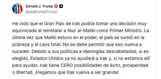 El mensaje de Donald Trump en sus redes sociales