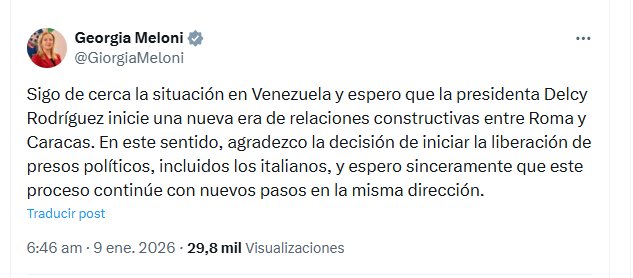 El mensaje de Georgia Meloni en X