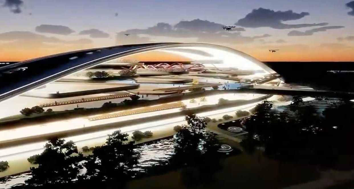 Imagen de la proyección del puerto espacial. (Captura de pantalla/ Ecuavisa)