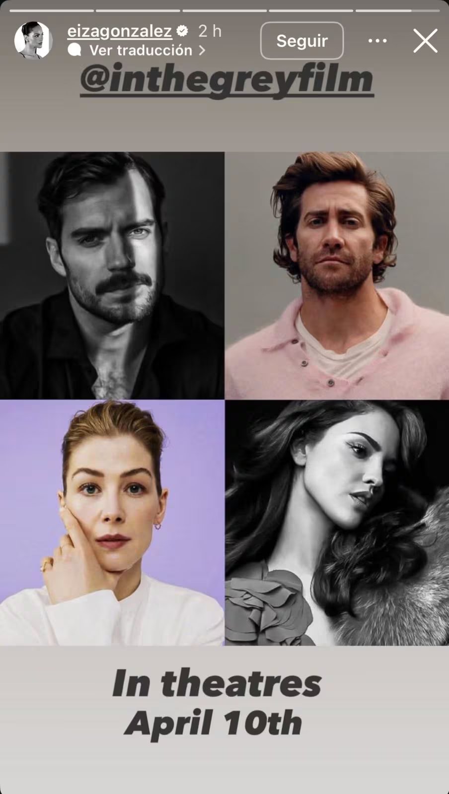 La colaboración de Eiza González con grandes figuras como Cavill, Gyllenhaal y Rosamund Pike refuerza su presencia internacional. (Instagram/ @eizagonzalez)