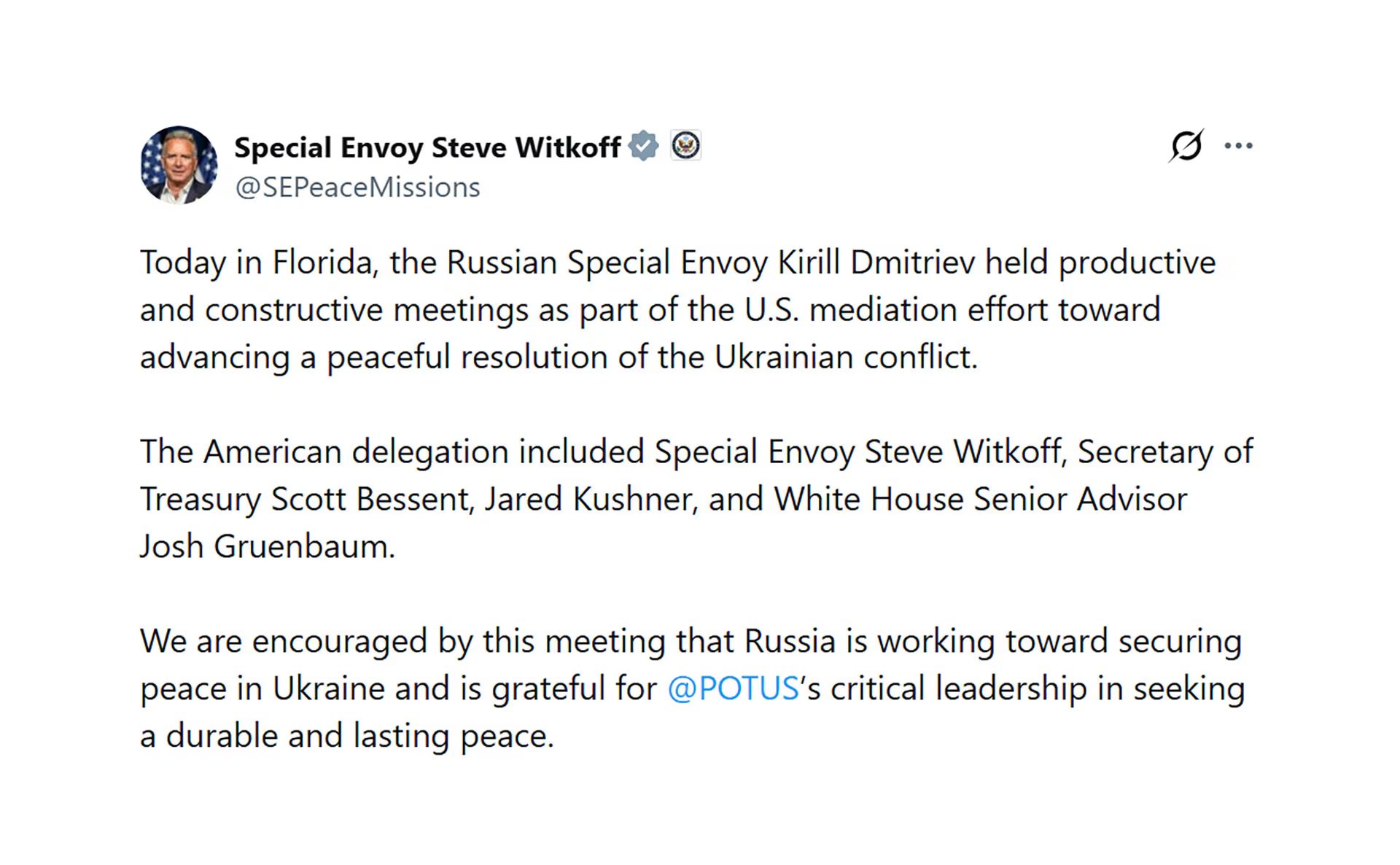 El mensaje de Steve Witkoff