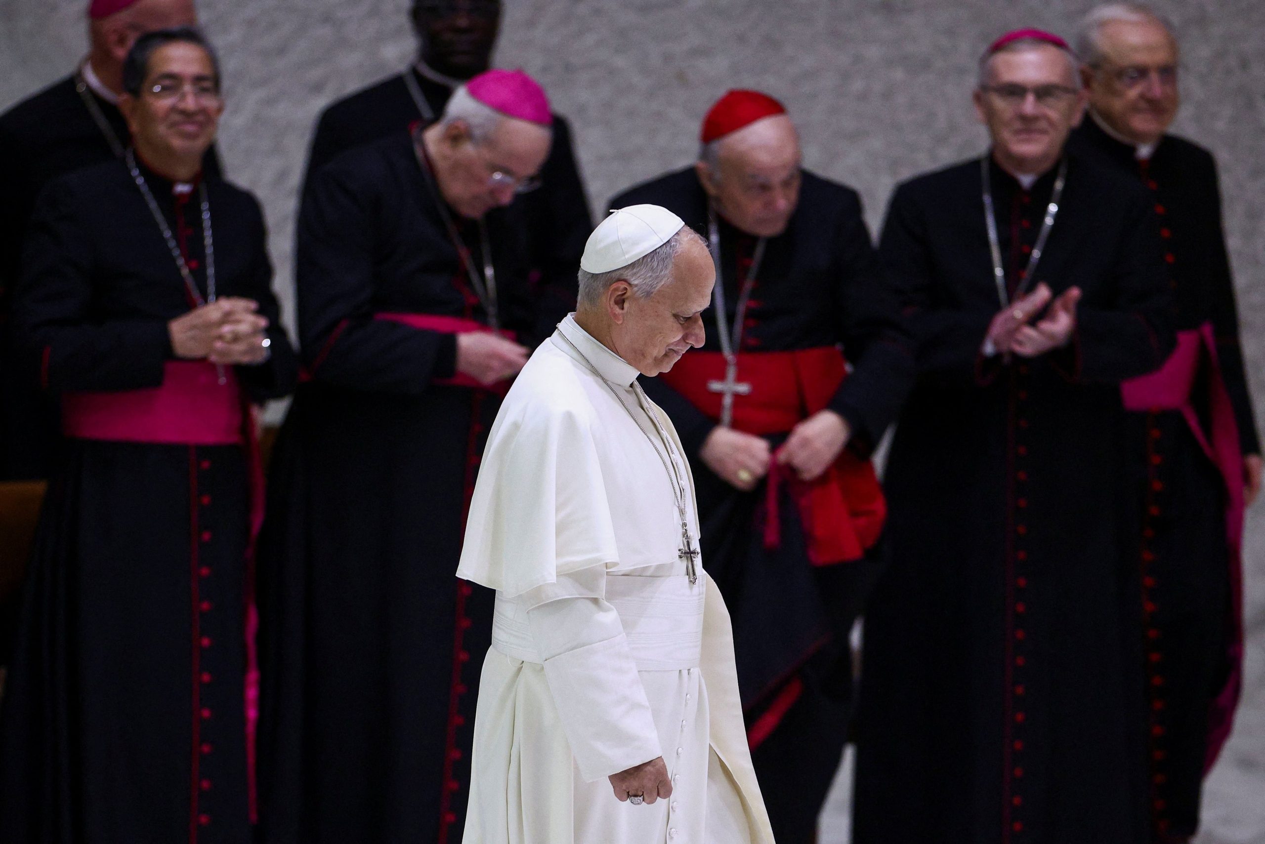 El Papa León XIV celebra la audiencia general semanal en el Aula Pablo VI del Vaticano, el 7 de enero de 2026. REUTERS/Guglielmo Mangiapane