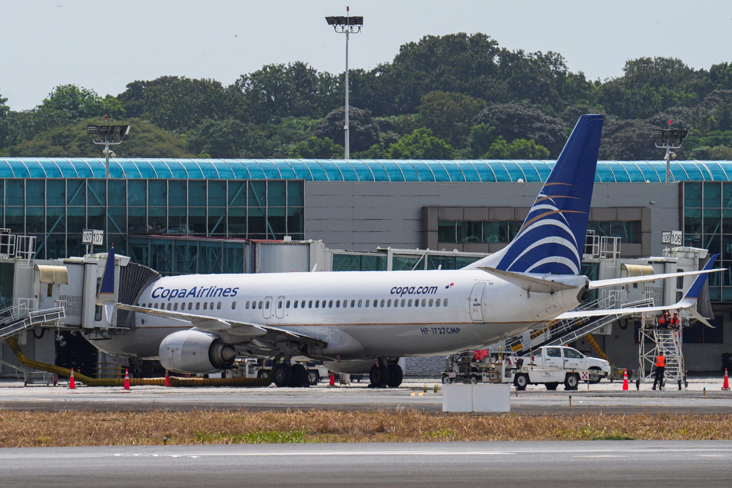 Imagen de archivo. Un avión de Copa Airlines está estacionado en el Aeropuerto Internacional de Tocumen en Ciudad de Panamá, Panamá. 4 de diciembre de 2025 (REUTERS/Enea Lebrun)
