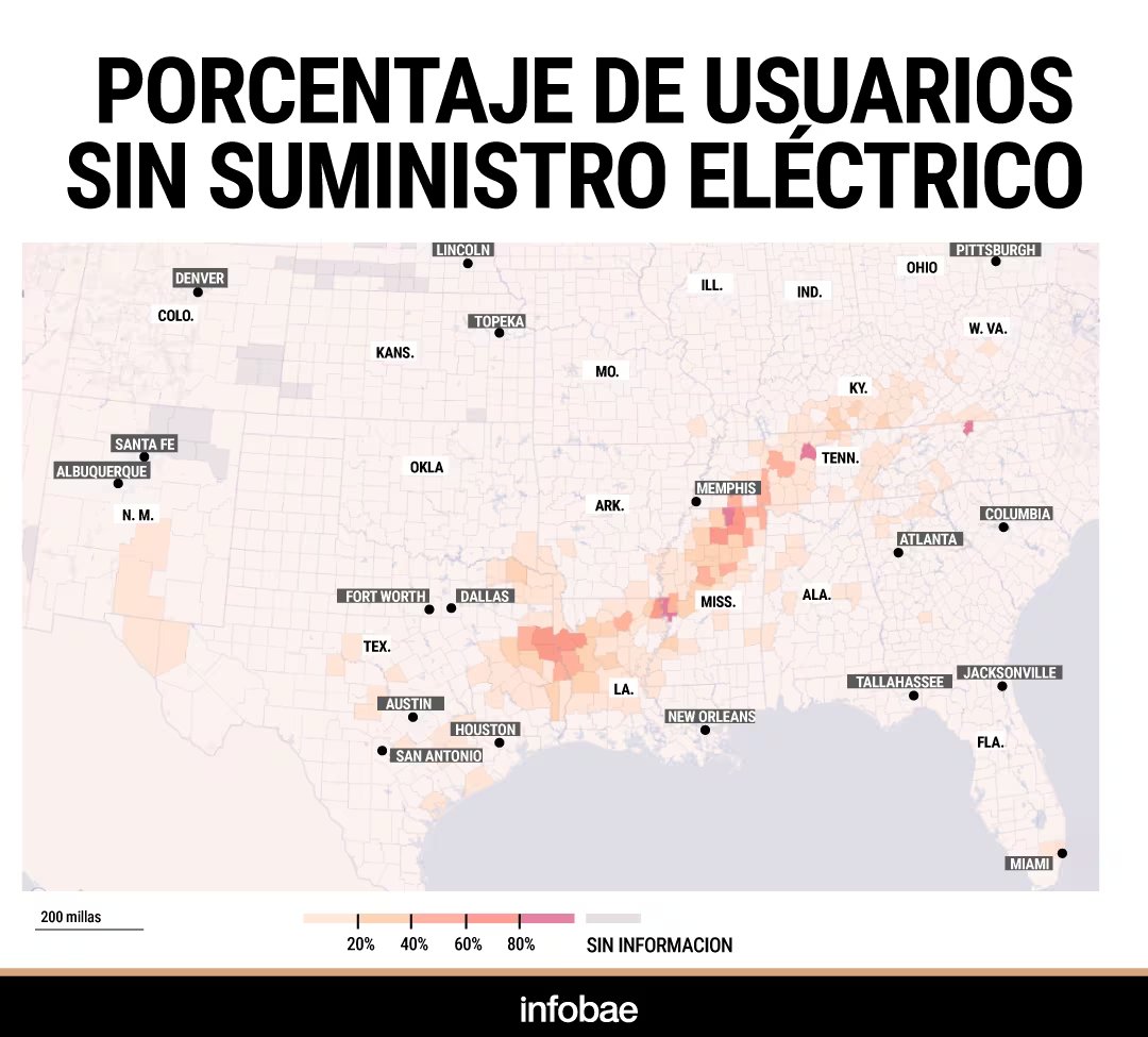 Porcentaje de clientes sin servicio eléctrico por condado, según los reportes más recientes disponibles.