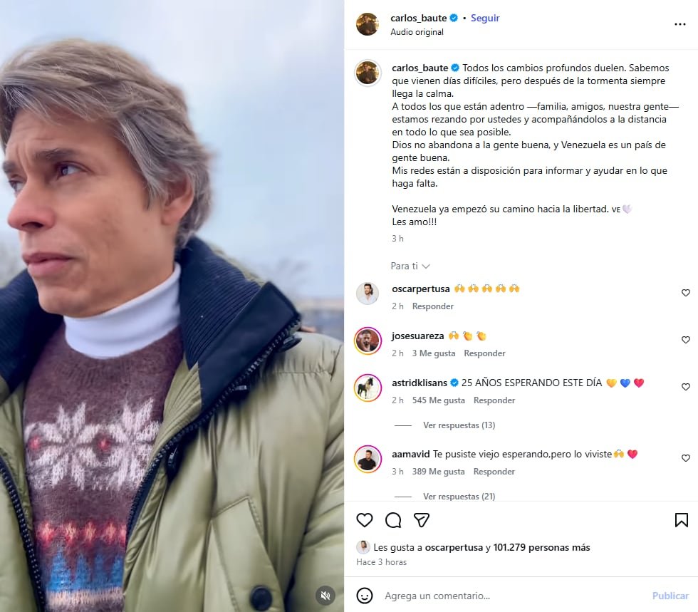 Carlos Baute celebra en Instagram la captura de Maduro