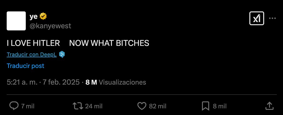 Las expresiones antisemitas de Ye tuvieron consecuencias legales y económicas (Créditos: X/@kanyewest)
