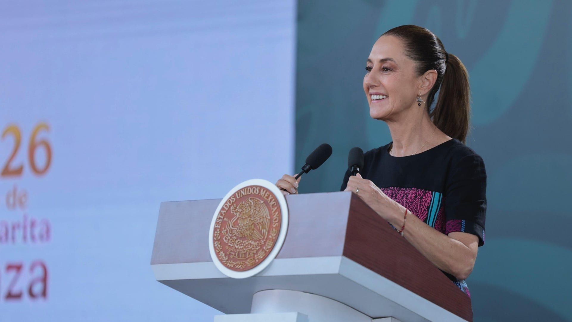 Sheinbaum en conferencia mañanera del 9 de enero del 2026. | Presidencia