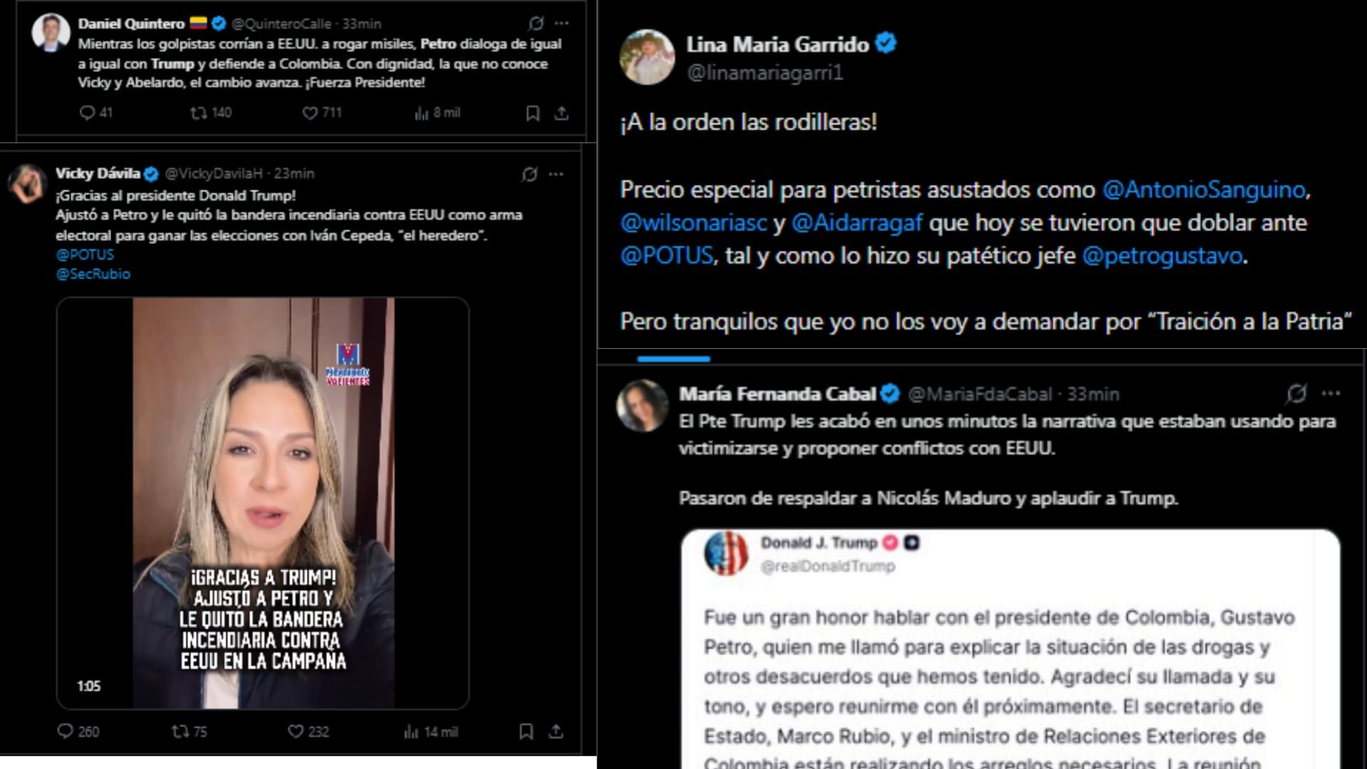 El diálogo entre Donald Trump y Gustavo Petro polariza a la opinión política en el país y generó reacciones encontradas - crédito Composición fotográfica (Redes sociales/X)