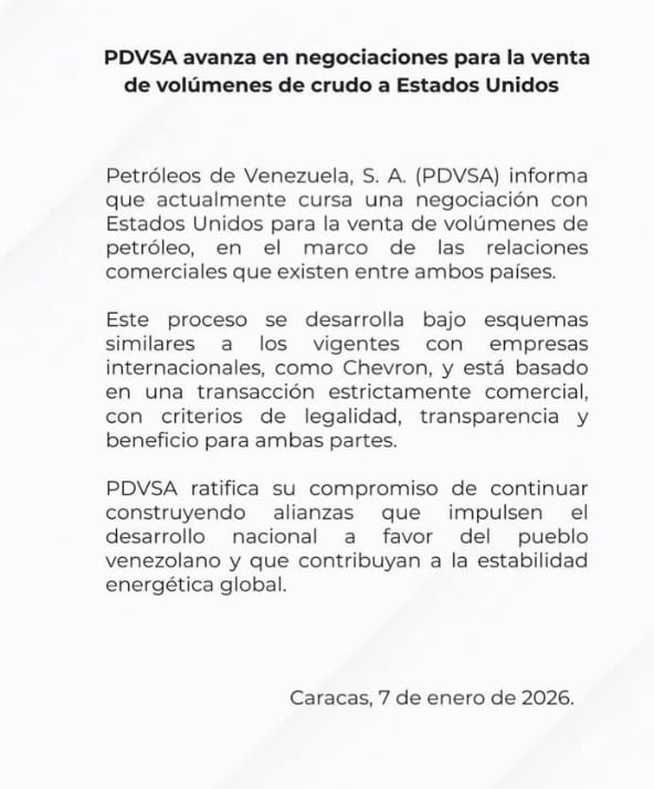 El comunicado completo de Petróleos de Venezuela