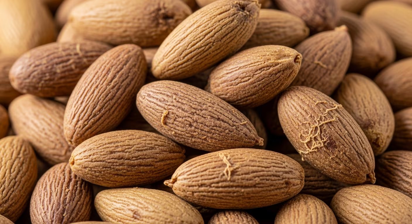 Detalle de varias almendras crudas sin cáscara, destacando su textura rugosa y color marrón característico. Las almendras son reconocidas por sus beneficios nutricionales y su versatilidad en la cocina, siendo un ingrediente esencial en la dieta mediterránea y en la industria alimentaria global. (Imagen Ilustrativa Infobae)
