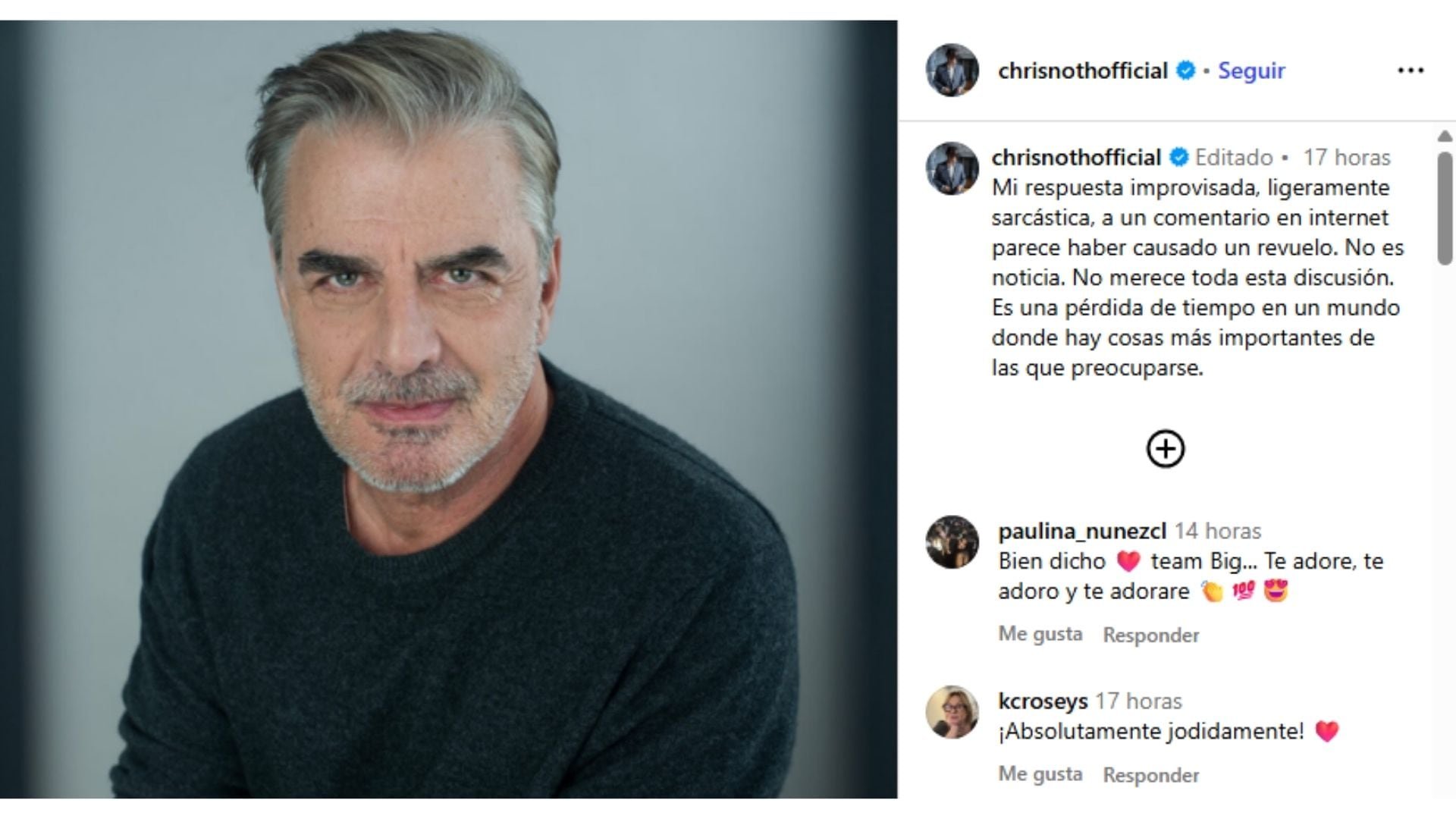 El descargo de Chris Noth en redes sociales (Instagram / @chrisnothofficial)
