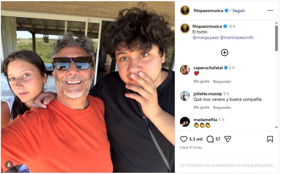 La publicación de Fito Páez en Instagram superó miles de likes y comentarios de cariño de colegas y seguidores